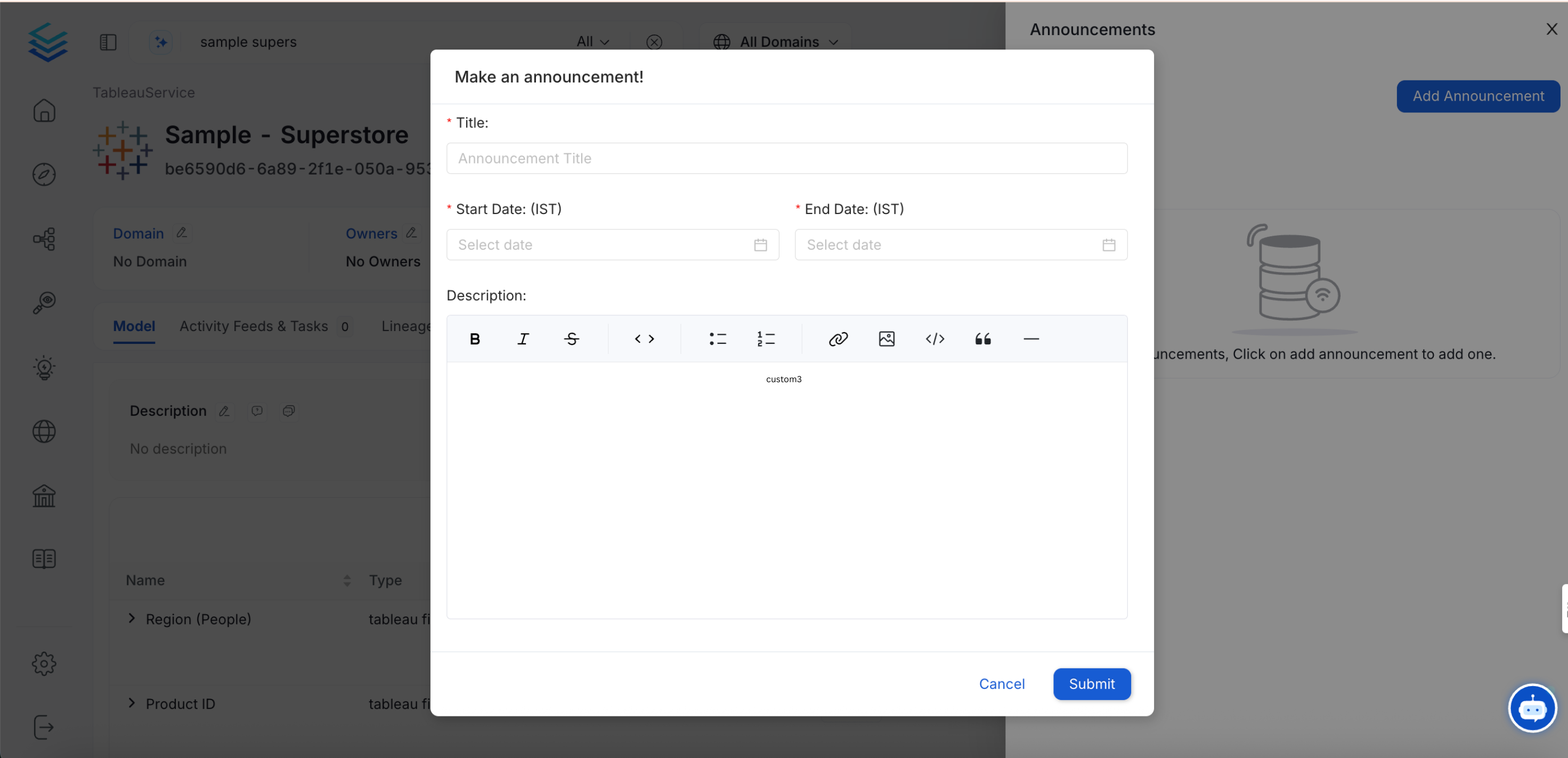 Add the Announcement Details